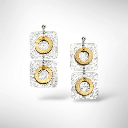 DANCE LONG Double Square Rectangular Post Dangle Earring