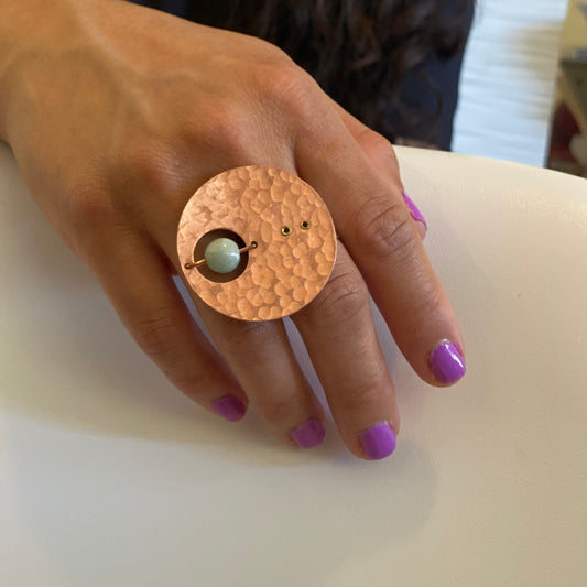 AXIS Cross Finger Adjustable Metal Ring with Suspended Jade