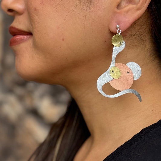 BUBBLES | FLOAT 2 Stretched Bubble Tri Metal Long Earrings