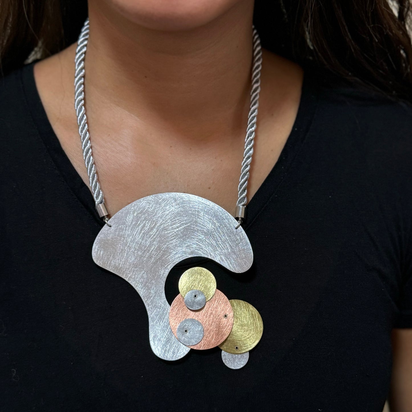 BUBBLES | FLOAT 1 Large Central Pendant Mixed Metal Necklace