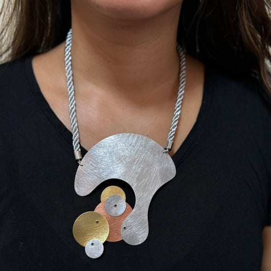 BUBBLES | FLOAT 1 Large Central Pendant Mixed Metal Necklace