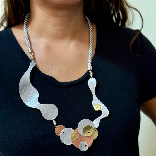 BUBBLES | FLOAT 3 Tri-Metal Bubble Necklace, Aluminum Brass Copper, Interchangeable Design