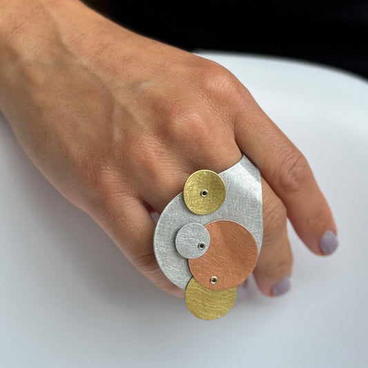 BUBBLES | TICKLE 1 Adjustable Cross Finger Mixed Metal Statement Ring