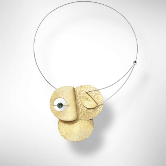 AXIS FOLD Medium Metal Focal Statement Necklace with Front Closure from the LIMINAL Collection with Simulated Pearl or Jade option