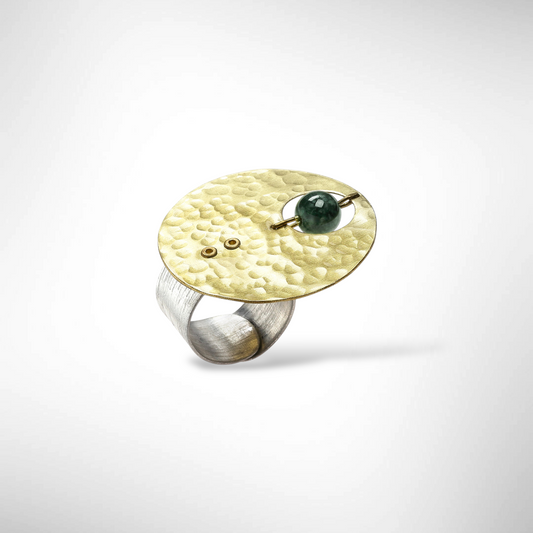 AXIS Cross Finger Adjustable Metal Ring with Suspended Bead from the LIMINAL COLLECTION