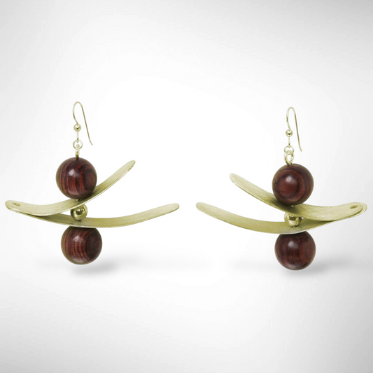 OLIVIA Zig Zag Metal and Sustainably Harvested Wood Earrings