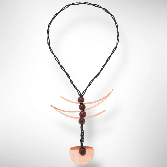 RUBIA Popular Long, Zig Zag, Over the Head, Organic Textile and Wood Necklace