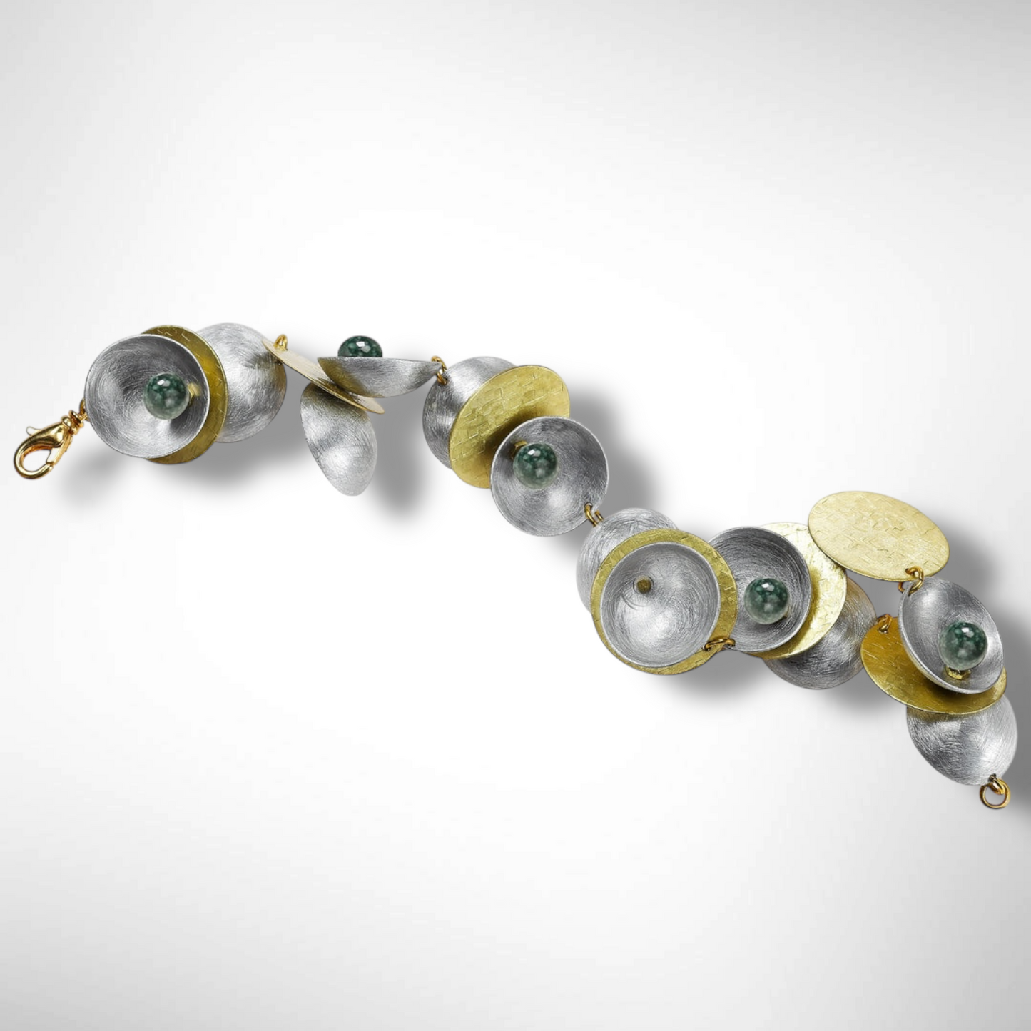 GEOMETRIC STUDIES | CLOUD 2 Cups and Saucers Linked Bracelet with Jade
