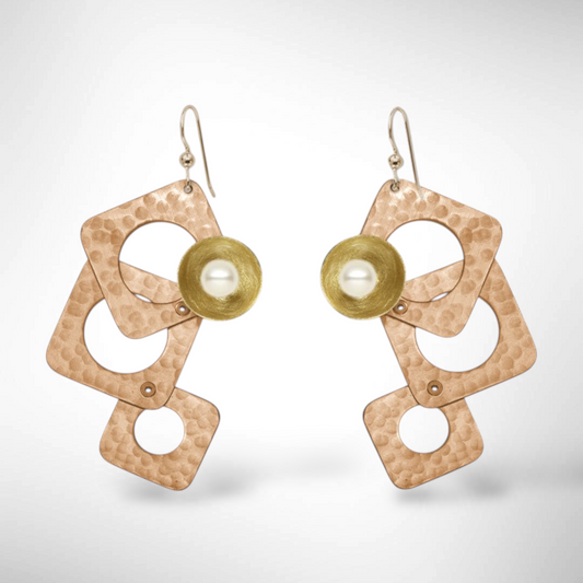 ECLECTICA | GROW LONG 3 Piece Angular Dangle Earrings with Simulated Pearl