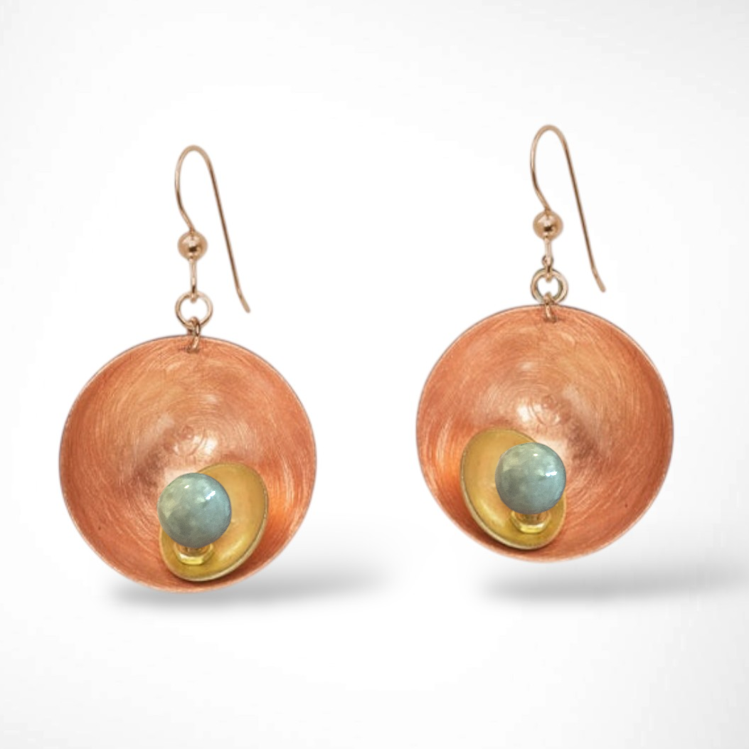 GEOMETRIC STUDIES | SPARK Mixed Metal Cup Earrings with Jade