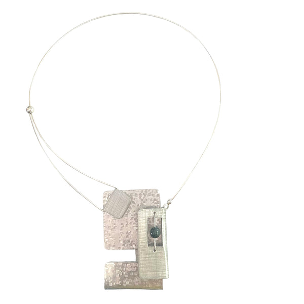BOOK 3 Overlapping Rectangles Metal Statement Necklace with Front Closure from the SCULPTURAL Collection with Simulated Pearl or Jade option