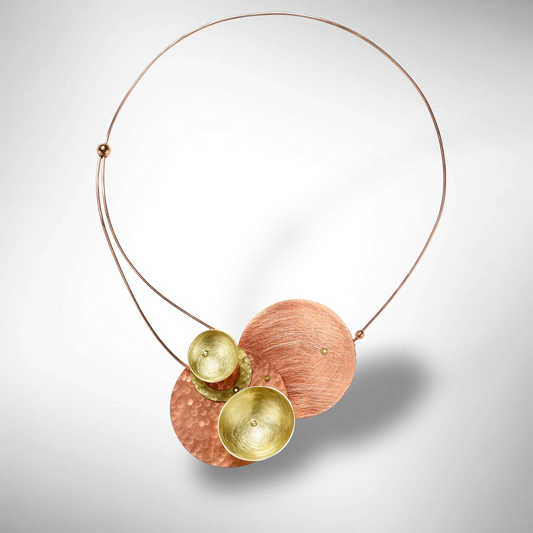 FOG Mixed Metal Structrual Statement Necklace with Front Closure from the SCULPTURE Collection\