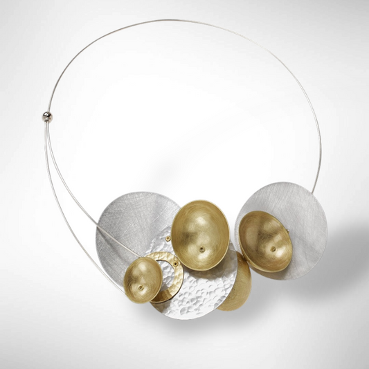 SKY Wow Factor Mixed Metal Structrual Statement Necklace with Front Closure from the SCULPTURE Collection