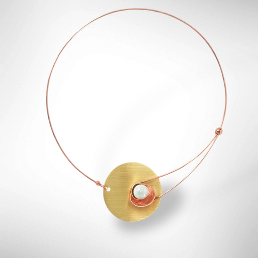 SOLSTICE Best Selling Elegant Small Angular Metal Necklace from the SCULPTURAL Collection with Simulated Pearl or Jade option