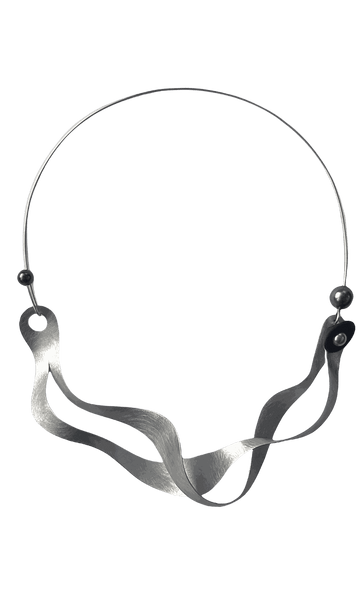 OSCILLATE 2 Sound Waves Move in this Delicate Art Necklace from the SOUND Collection with Recycled Record Vinyl and Simulated Pearls