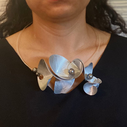 DECIBEL 1 Bold Conical Statement Necklace with Simulated Pearls