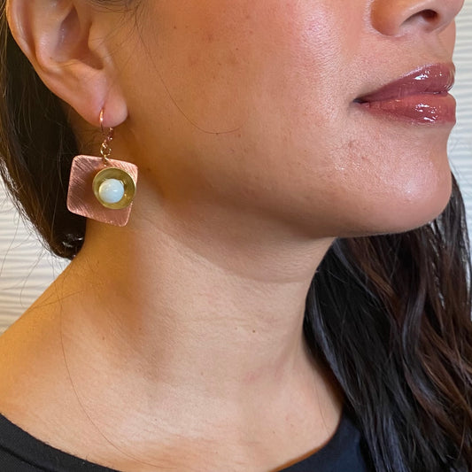 SPRAY Square Sculptural Mixed Metal Earrings - Copper or Aluminum