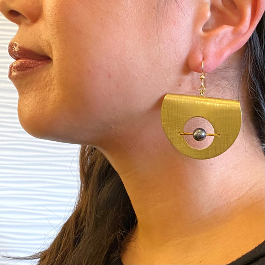 AXIS FOLD Contemporary Metal Dangle Earrings with Suspended Stone from the LIMINAL Collection