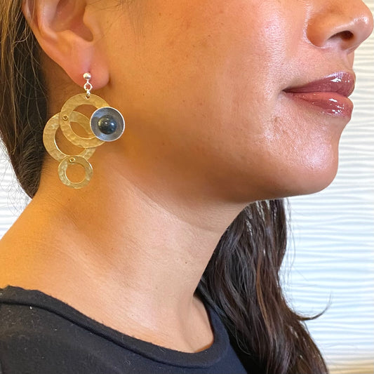 BROOK Dramatic Gold and Silvertone Post Earrings with Jade