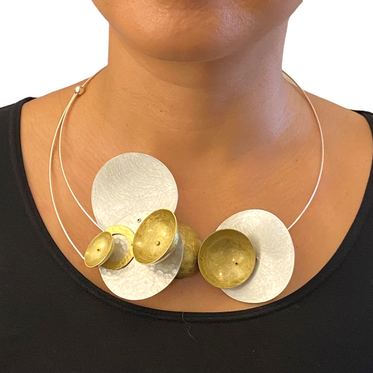 SKY Wow Factor Mixed Metal Structrual Necklace with Front Closure