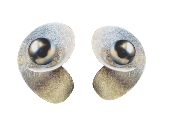 DECIBEL 3 Close to the Face Lightweight Conical Post Earrings from the SOUND Collection with Simulated Pearl