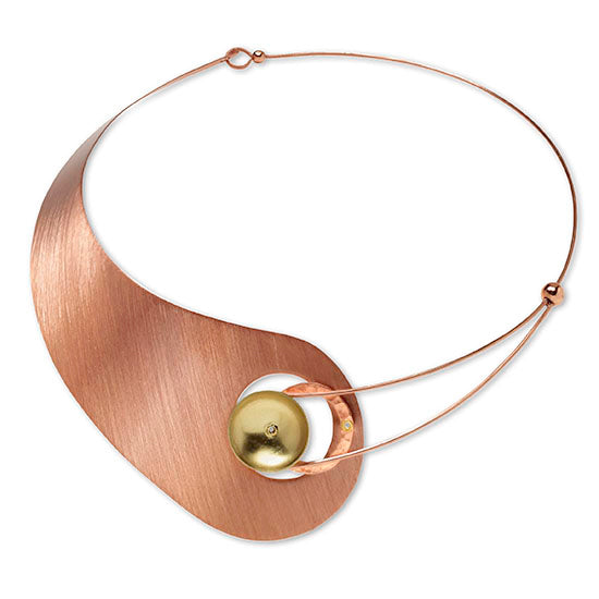 MOON Truly Asymmetrical Elegant Metal Collar Necklace-Front Closure and Simulated Pearl and Jade Accent Bead Options