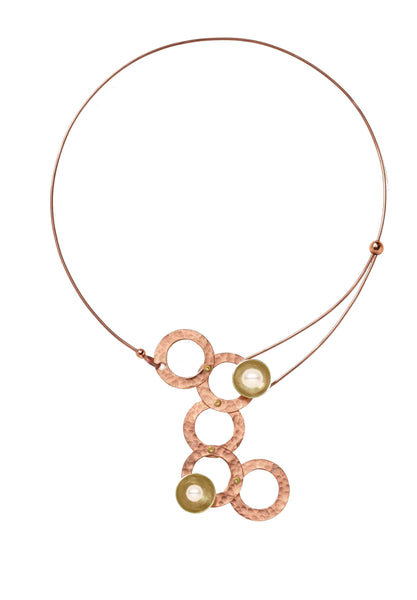 STREAM Small Cascading Mixed Metal Necklace from the SCULPTURAL Collection with Simulated Pearl or Jade option