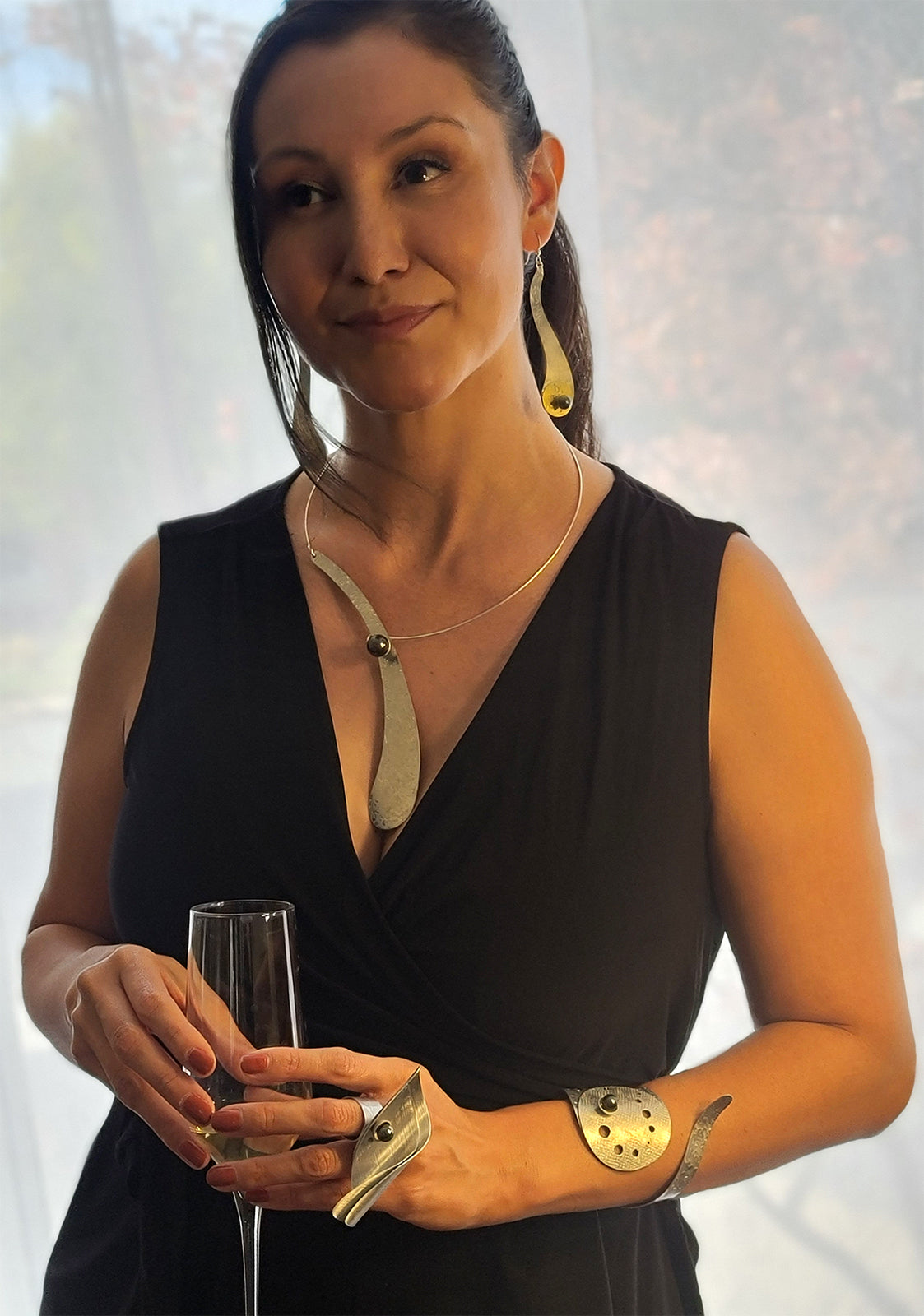 CASCADE - Long Elegant Dangling Wave insipred earrings with simulated pearl from the WATER Collection