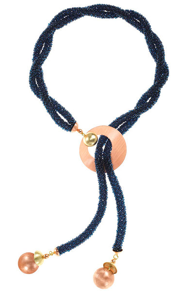 FIRE Double Strand Czech Glass Hand-Sewn Lariat Necklace with Color choices and Mixed Metals from the BEADED Collection