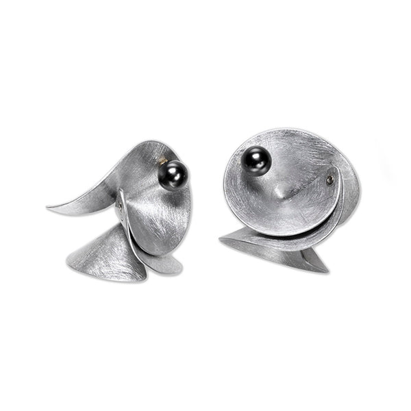 DECIBEL 2 Multi-Sided Close to the Face Lightweight Conical Post Earrings from the SOUND Collection with Simulated Pearls