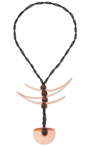 RUBIA Popular Long, Zig Zag, Over the Head, Organic Textile and Wood Necklace