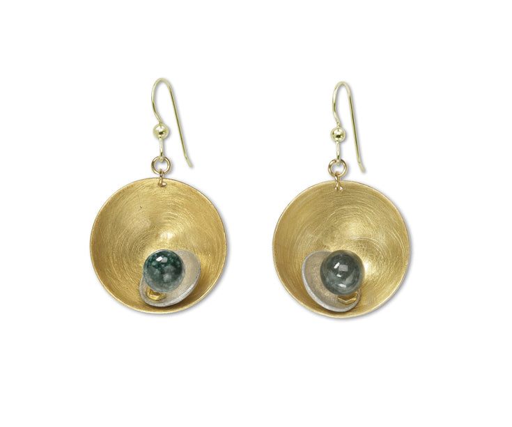 GEOMETRIC STUDIES | SPARK SMALL Mixed Metal Saucer Earrings with Jade