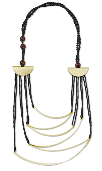 FILOMENA Long, Over the Head, Organic Textile and Wood Necklace