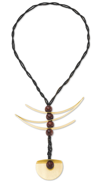 RUBIA Popular Long, Zig Zag, Over the Head, Organic Textile and Wood Necklace