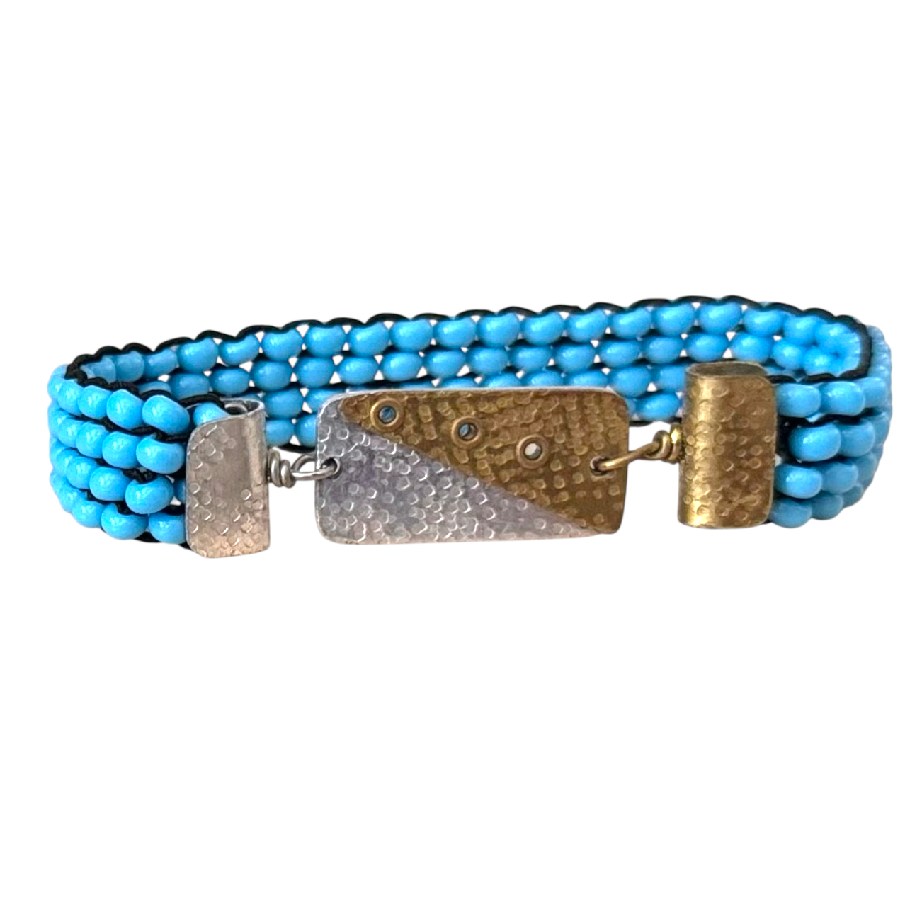 Beaded Brac 1/2" Aqua Beads bds w/Brs & Alum Triangle