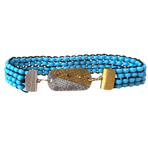 Beaded Brac 1/2" Aqua bds w/Brs & Alu Triangles