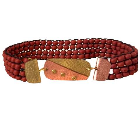Beaded Brac 1/2" Brown Matte bds w/Brs & Alu Triangles