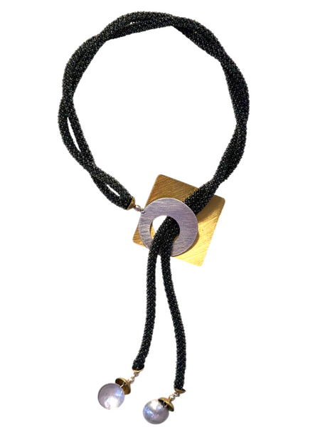 FIRE Hand-Sewn Lariat Style Necklace with Color choices and Mixed Metals