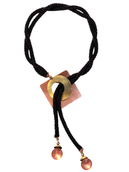 FIRE Hand-Sewn Lariat Style Necklace with Color choices and Mixed Metals