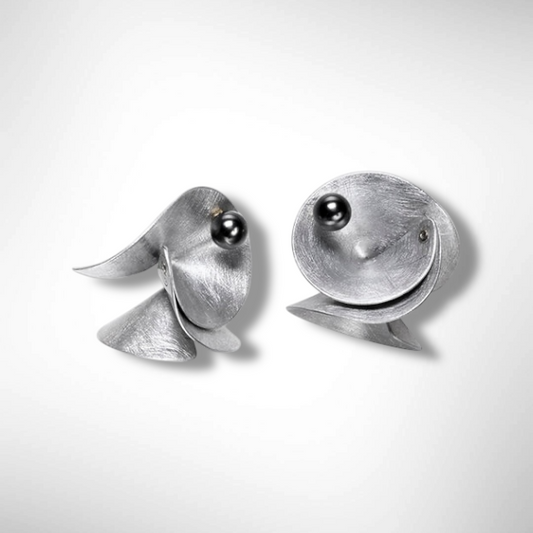 DECIBEL 2 Multi-Sided Close to the Face Lightweight Conical Post Earrings from the SOUND Collection with Simulated Pearls