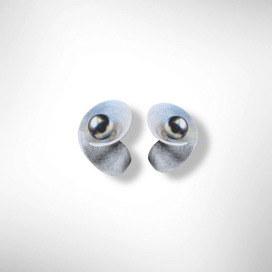 DECIBEL 3 Close to the Face Lightweight Conical Post Earrings from the SOUND Collection with Simulated Pearl