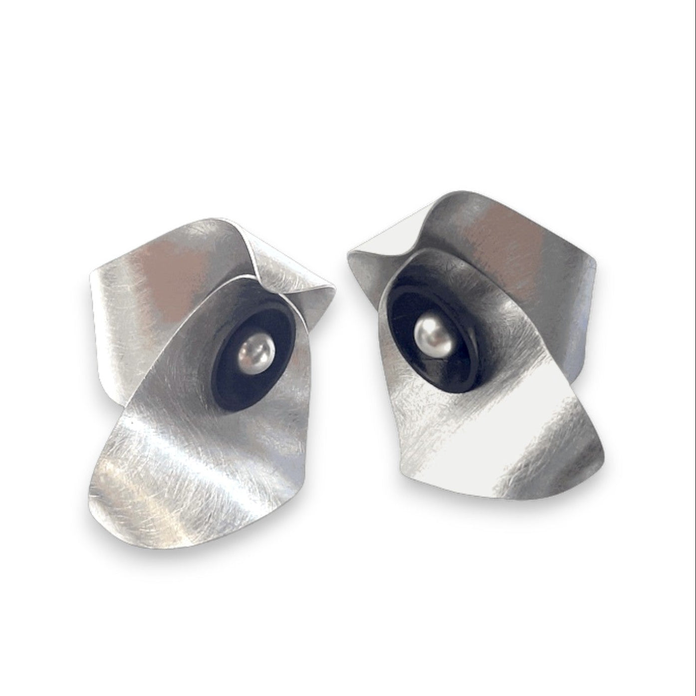 PULSE 2 Medium Sized Undulating Aluminum Post Earrings, Recycled Record Vinyl