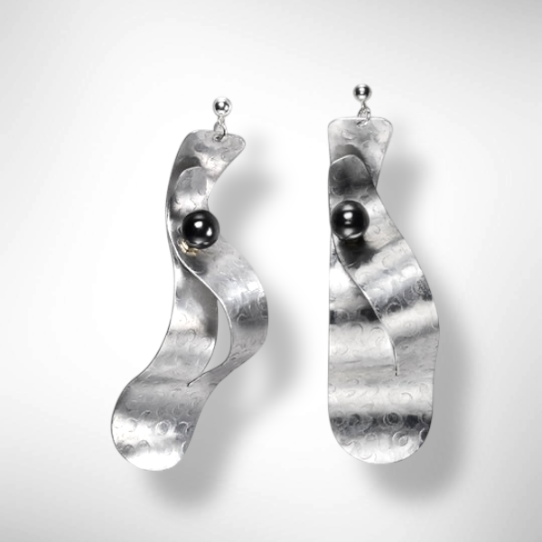 VIBE 1 Wavy Dangle Post Earrings from the SOUND Collection with Simulated Pearls