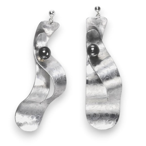 VIBE 1 Wavy Dangle Post Earrings from the SOUND Collection with Simulated Pearls