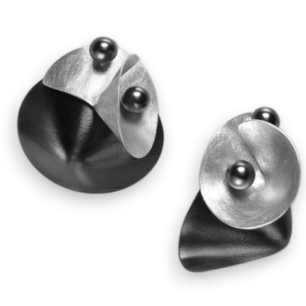 VOLUME 1 Upcycled Vinyl Record Earrings, Aluminum, Simulated Pearl, Sterling Silver Post
