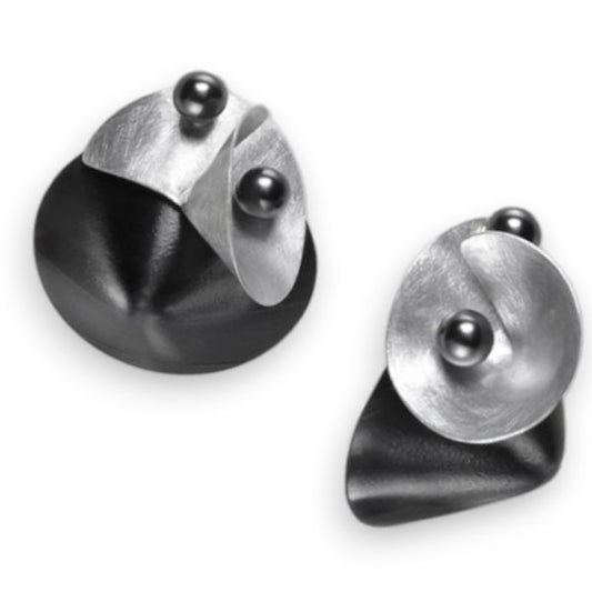 SOUND | VOLUME 1 Upcycled Vinyl Record Earrings, Aluminum, Simulated Pearl, Sterling Silver Post