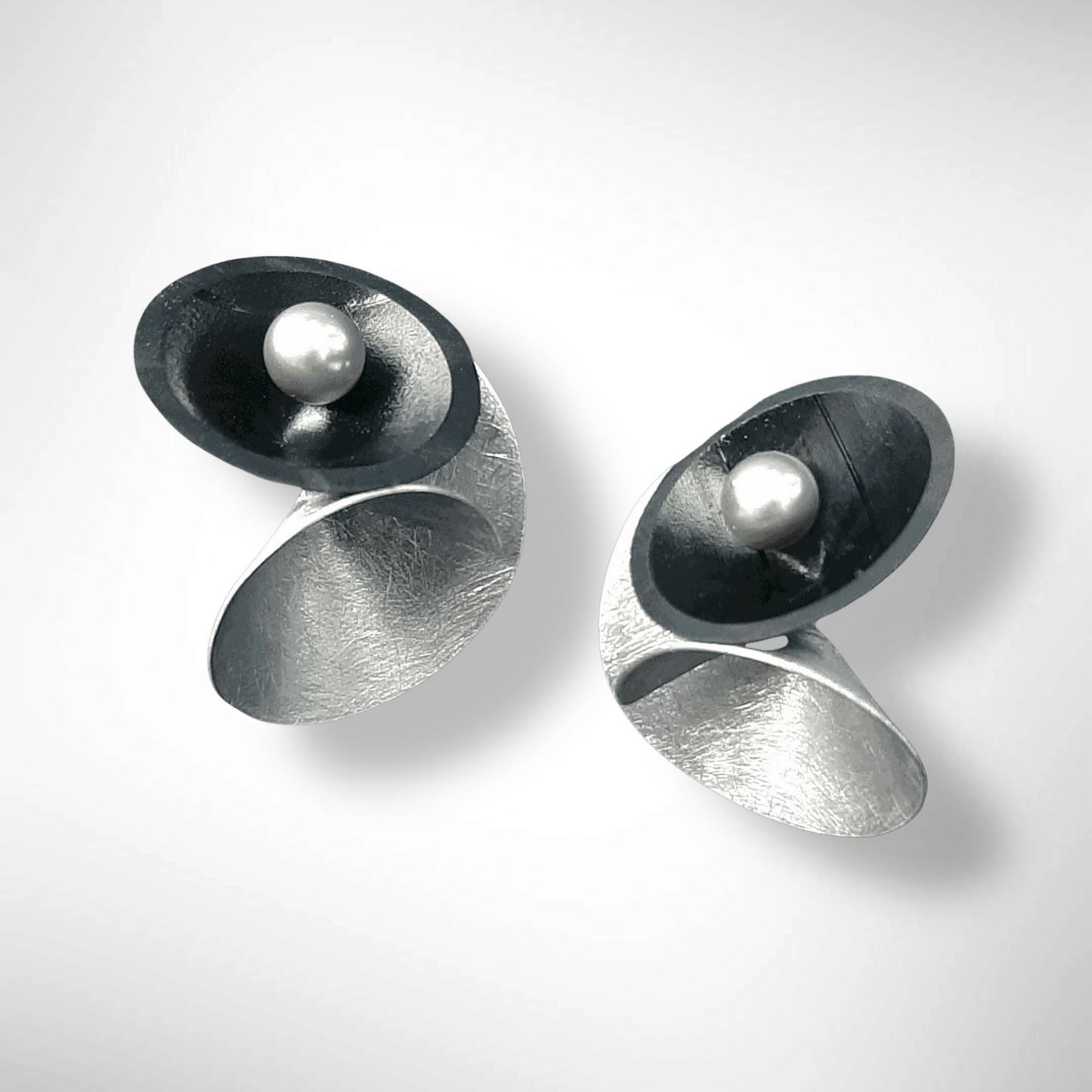 VOLUME 2 Medium Sized Multi-Sided Post Earrings from the SOUND Collection with Recycled Record Vinyl and Simulated Pearls