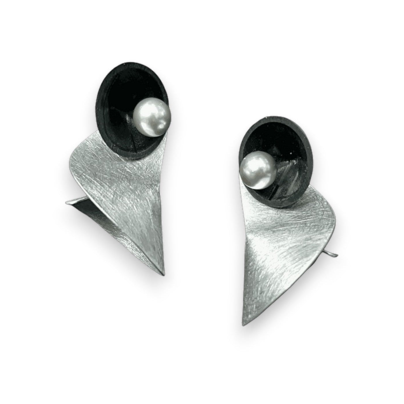 VOLUME 3 Smaller Multi-Sided Post Earrings from the SOUND Collection with Recycled Record Vinyl and Simulated Pearls
