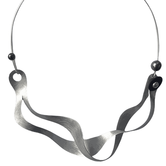 OSCILLATE 2 Sound Wave Necklace, Recycled Vinyl & Simulated Pearls