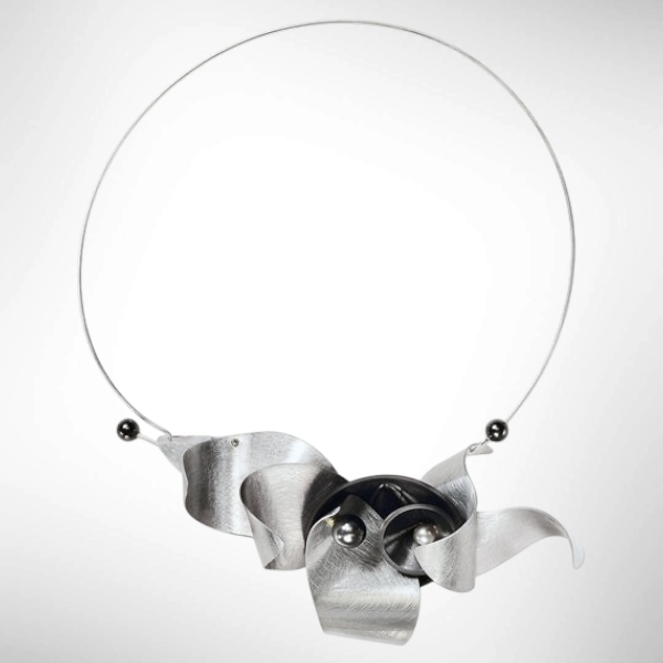 PULSE 1 Feel the Pulsating Sound Waves in this Bold Contemporary Necklace from the SOUND Collection with Recycled Record Vinyl and Simulated Pearls